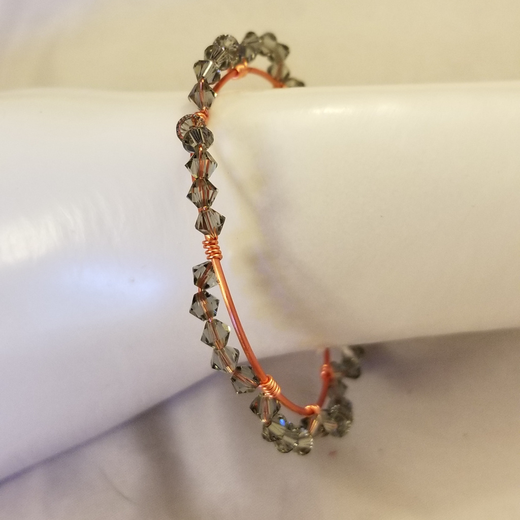 Nwt Handmade Copper Wire Bracelet Gray Swarovksi